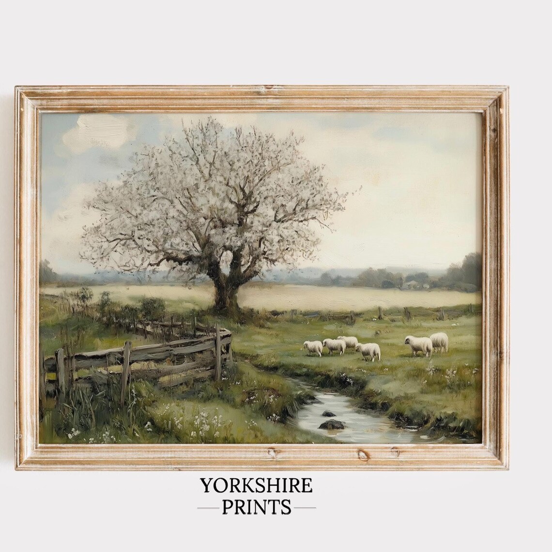 Vintage Sheep Pasture Art Print, Rustic Farmhouse