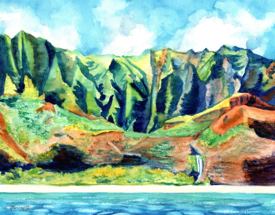 Na Pali Coast Kauai Seascape Mountains Art Print