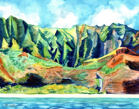 Na Pali Coast Kauai Seascape Mountains Art Print
