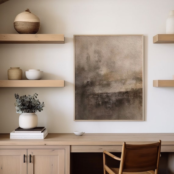 Brown Abstract Print Moody Neutral Art Minimalist Watercolor Painting Modern Organic Decor Horizontal Wall Vintage Instant