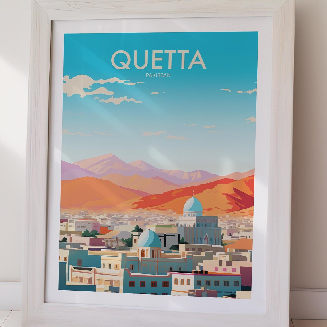 Quetta Pakistan Mountain City Vintage Turquoise Sky Travel Poster - Image 2