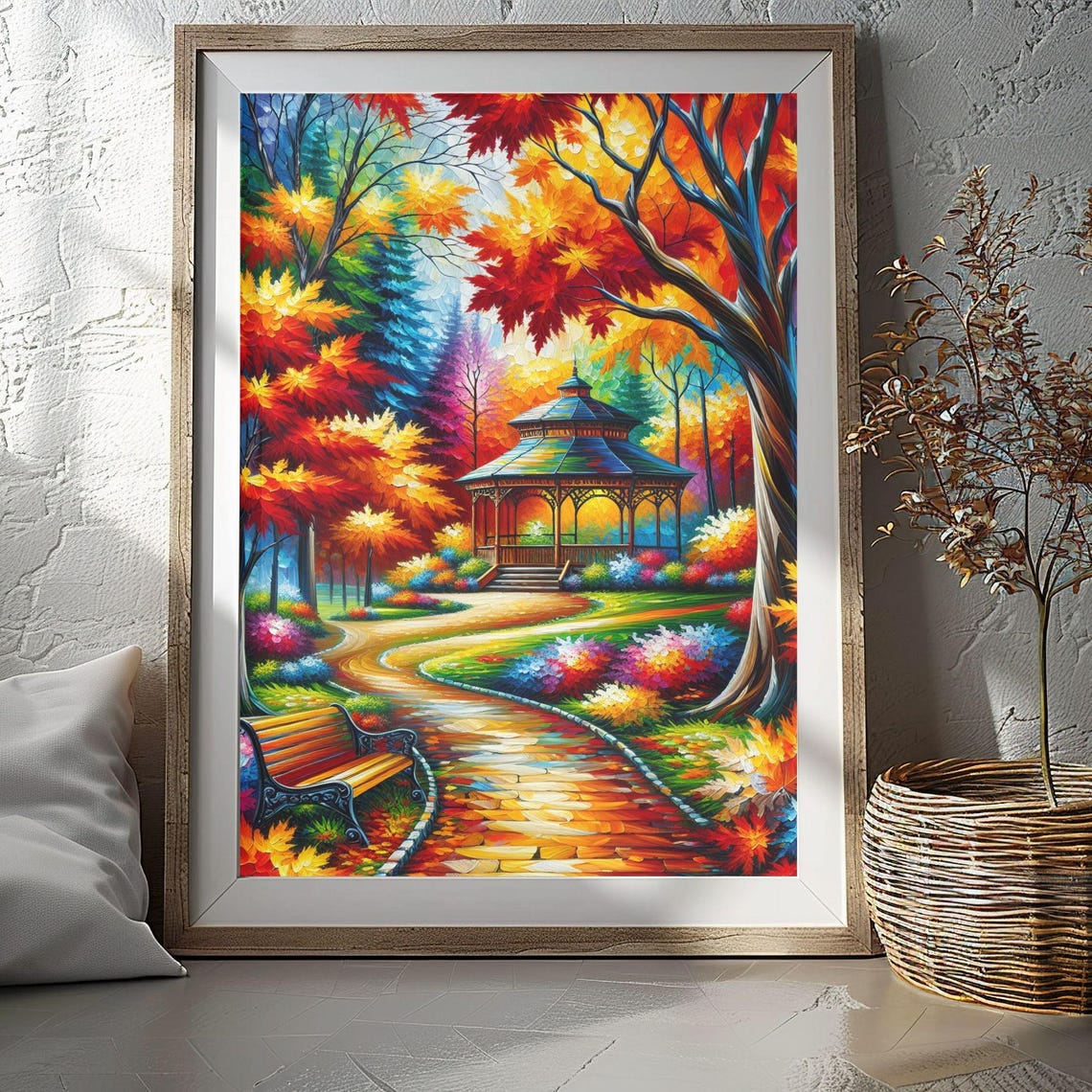 Autumn Park Gazebo Winding Path Bench Fall Colors Art Poster