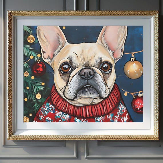 Christmas Wall Art French Bulldog Wall Art Christmas Sweater Dog Print Holiday Pet Art Cute Frenchie Decor Instant Gift