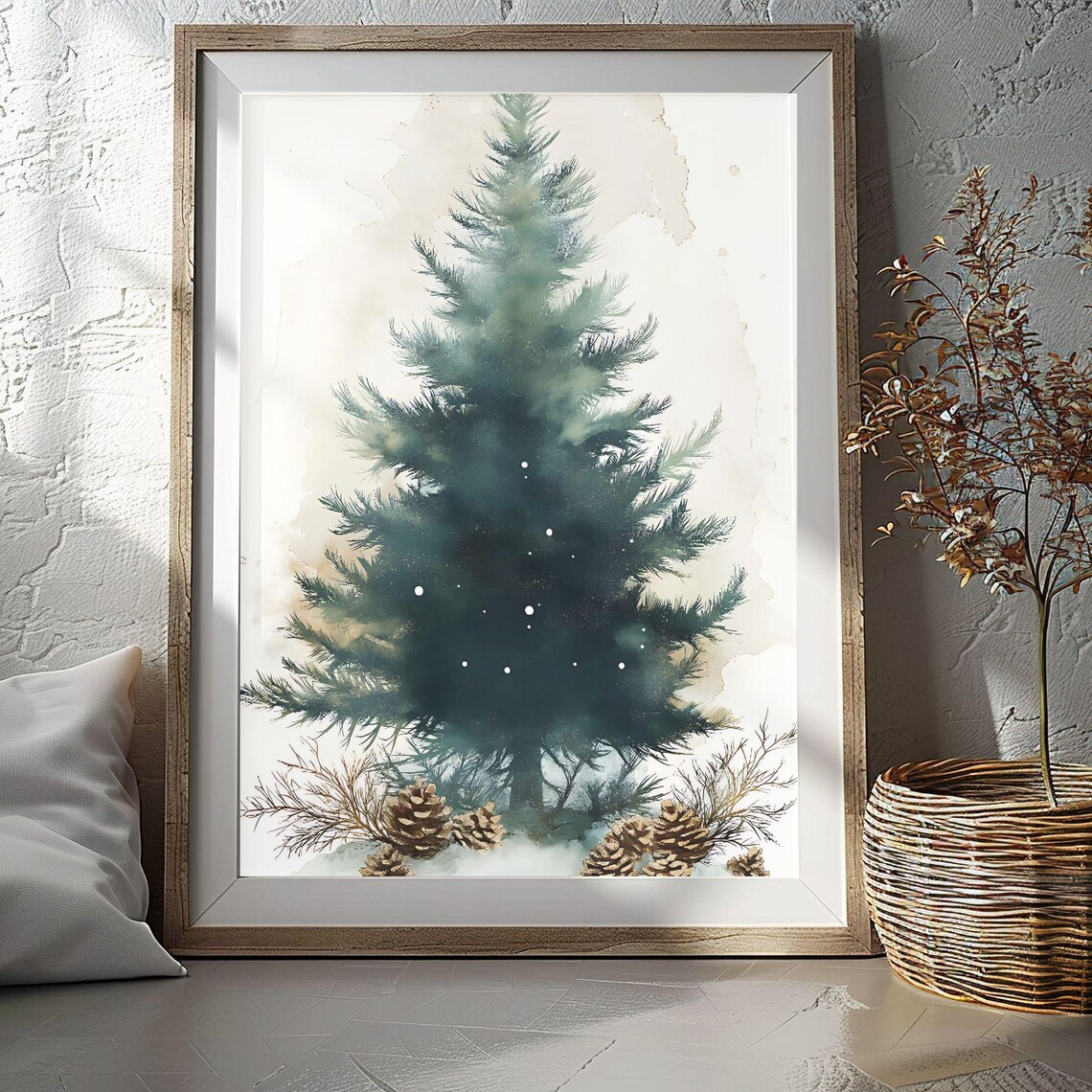 Christmas Tree Rustic Watercolor Holiday Decor