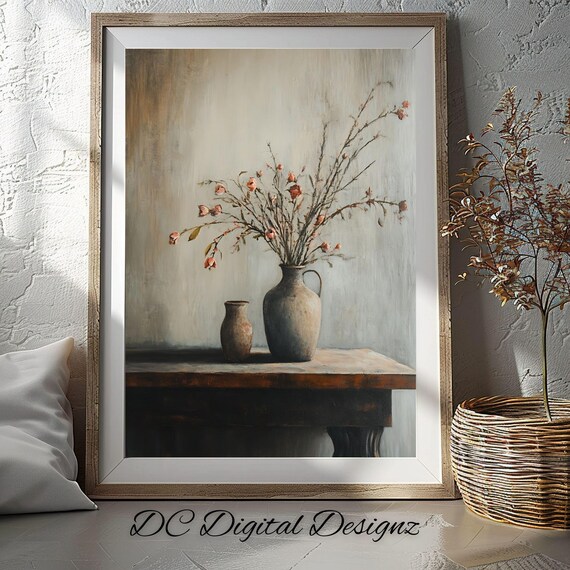 Minimalist Clay Vase Dried Branches Still Life Home Decor Poster
