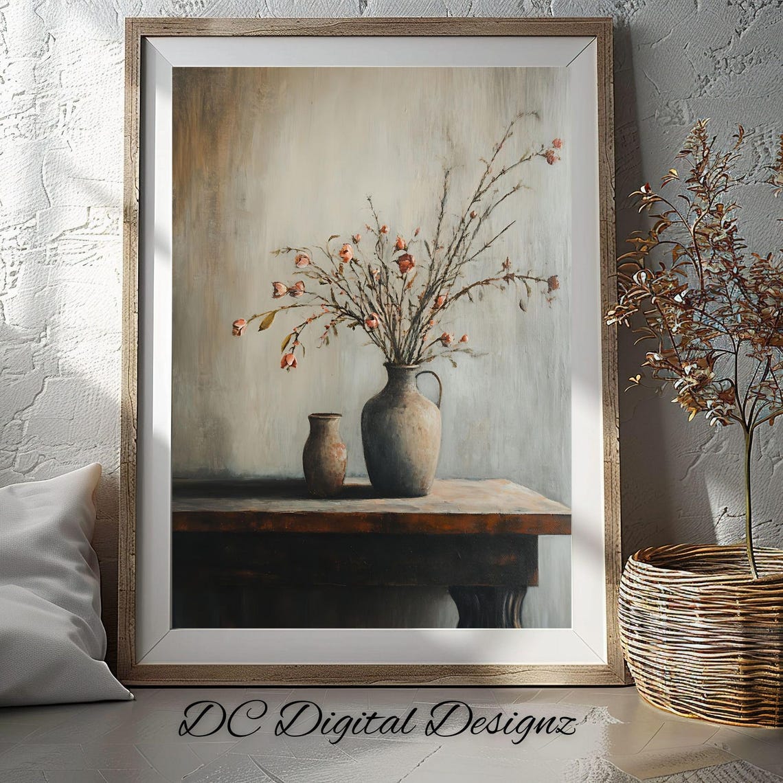 Minimalist Clay Vase Dried Branches Still Life Home Decor Poster