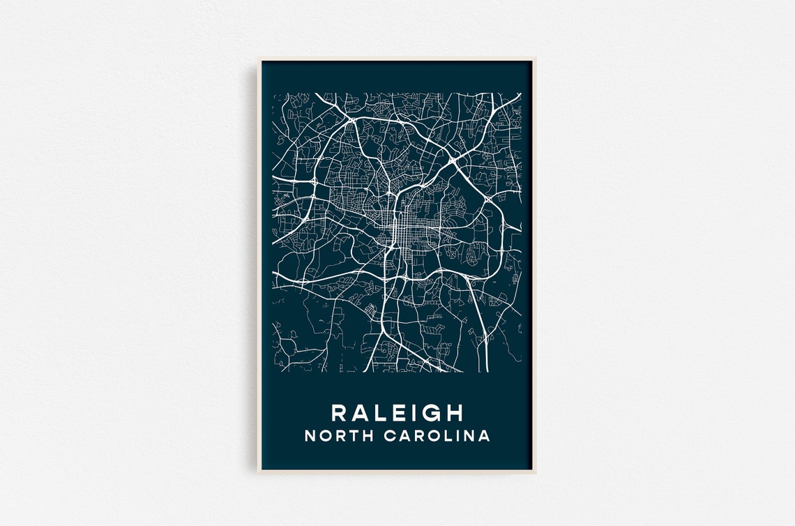 Raleigh North Carolina Navy White Modern Street Map City Art Poster