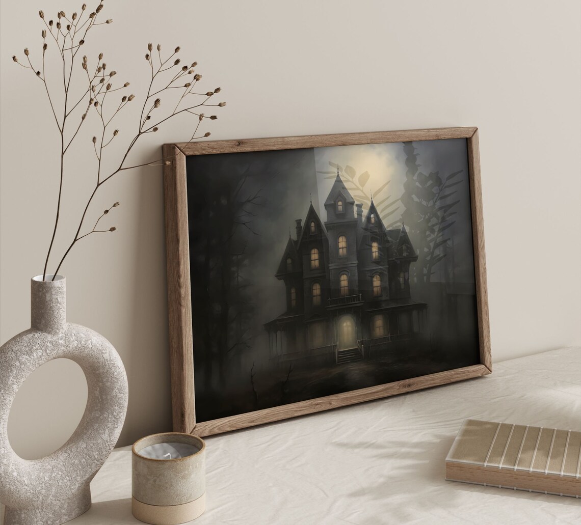 Vintage Haunted House Halloween Art Print
