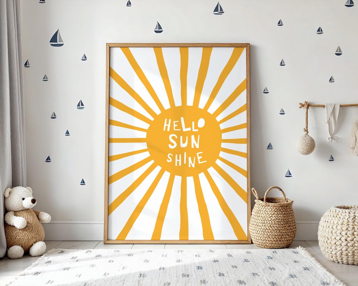 Hello Sunshine Nursery Print Yellow On White Size A5 A4 A3a2 And A1