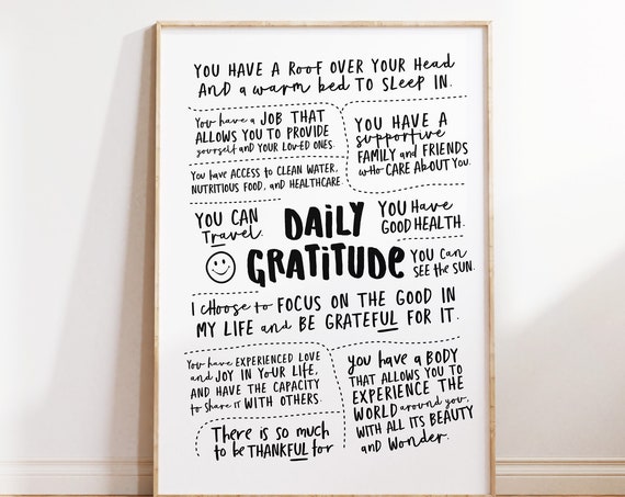 Daily Gratitude Poster Print, Dorm Room Wall Art