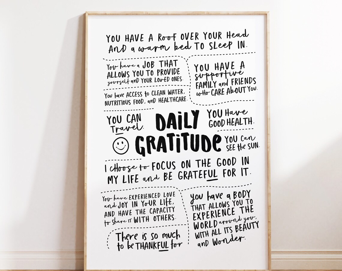 Daily Gratitude Poster Print, Dorm Room Wall Art