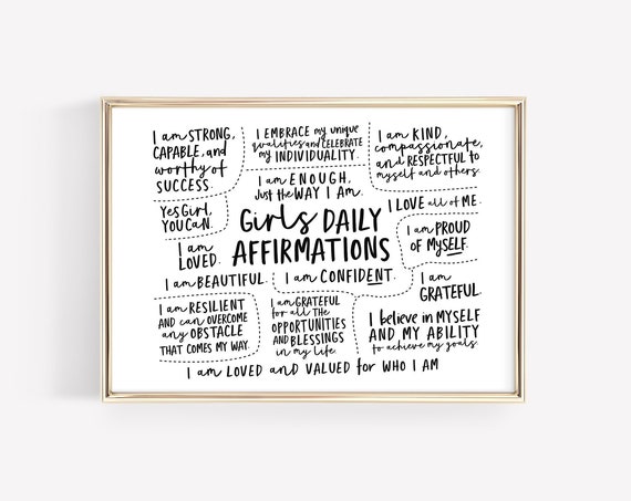 Daily Affirmations for Girls Art Print, Teen Room Decor