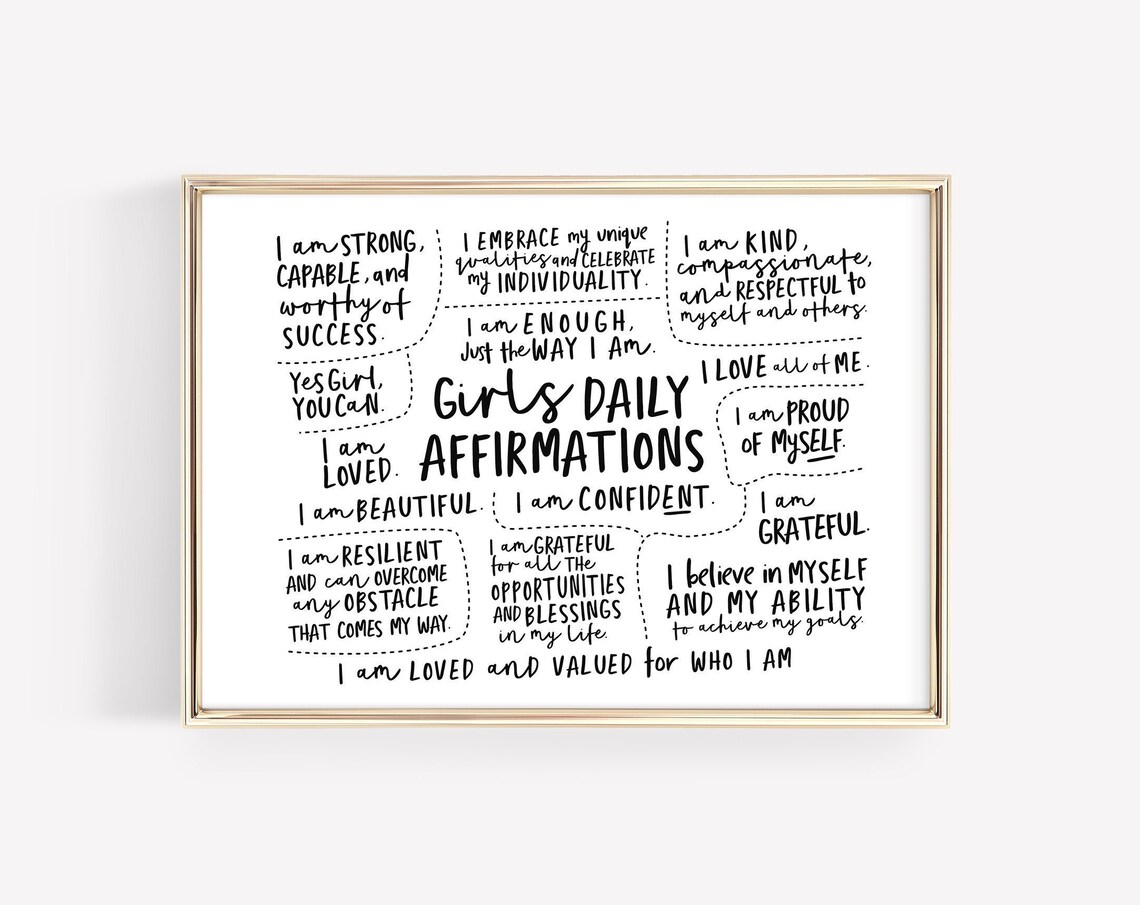 Daily Affirmations for Girls Art Print, Teen Room Decor