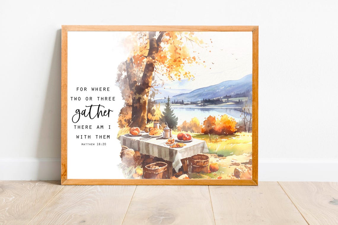 For Where Two or Three Gather Matthew 1820 Fall Lake Scene Wall Art - Image 2