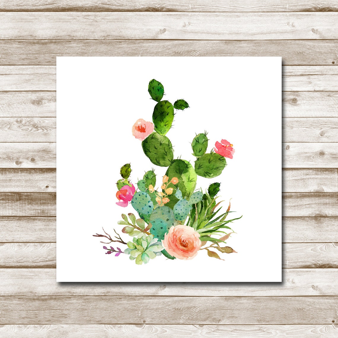 Watercolor Cactus And Succulent Bouquet Botanical Square Wall Art - Image 4