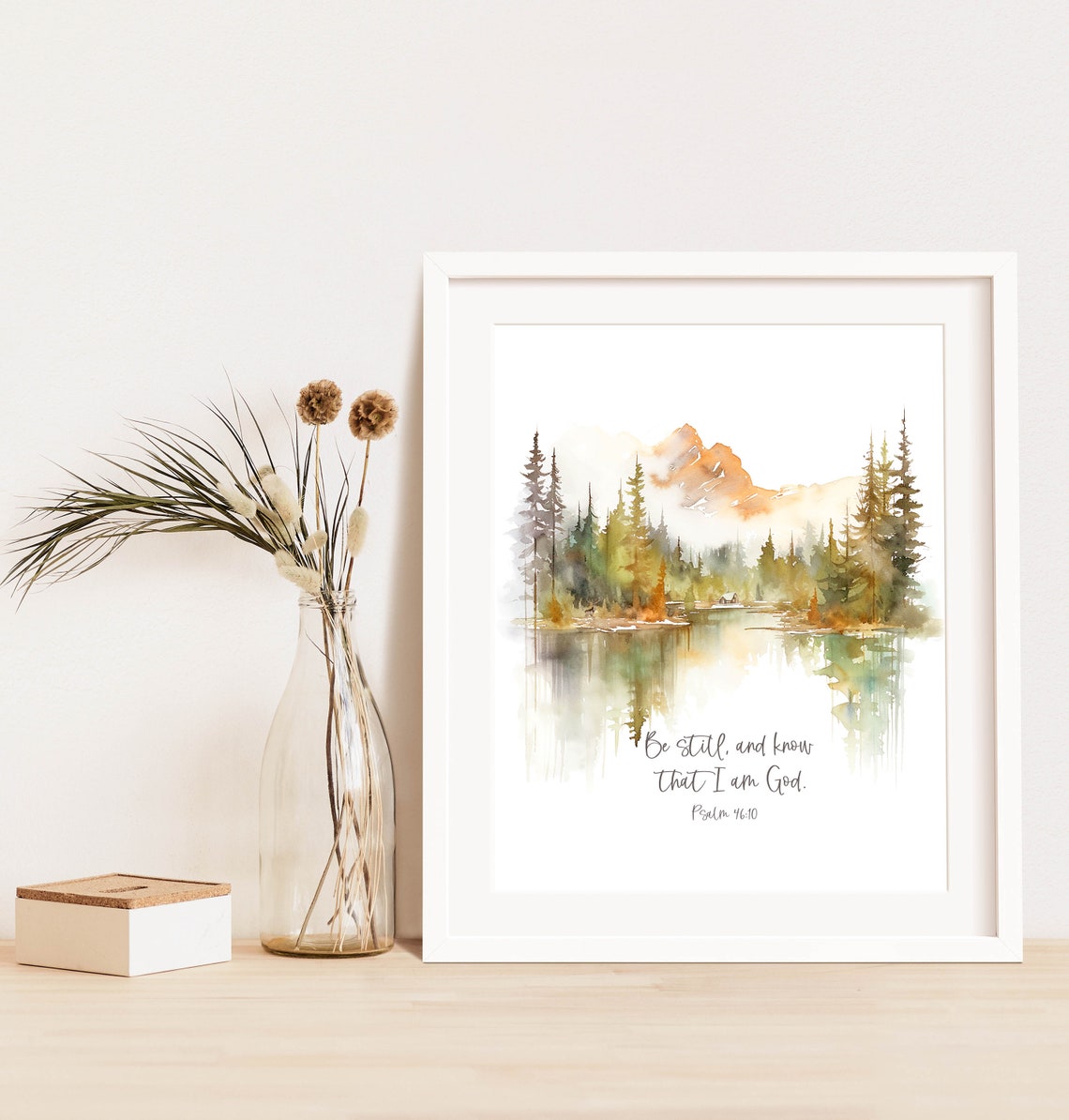 Be Still And Know That I Am God Art Psalm 4610 Bible Verse Print 5x7 8x10 11x14 16x20 Scripture Sign Forest Landscape Diy Decor - Image 2
