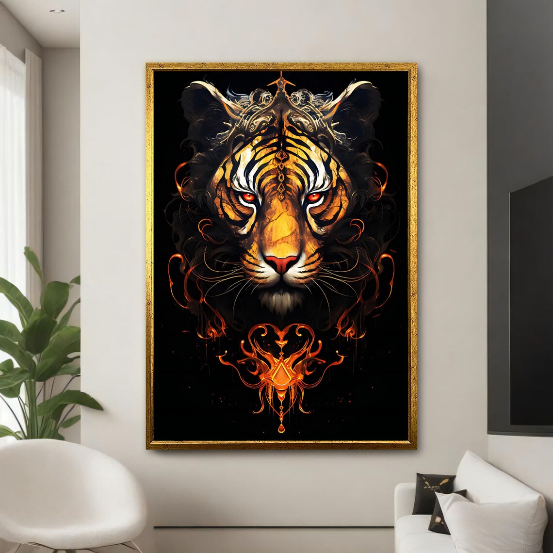 Fiery Geometric Tiger Painting, Bold Animal Art - Image 5
