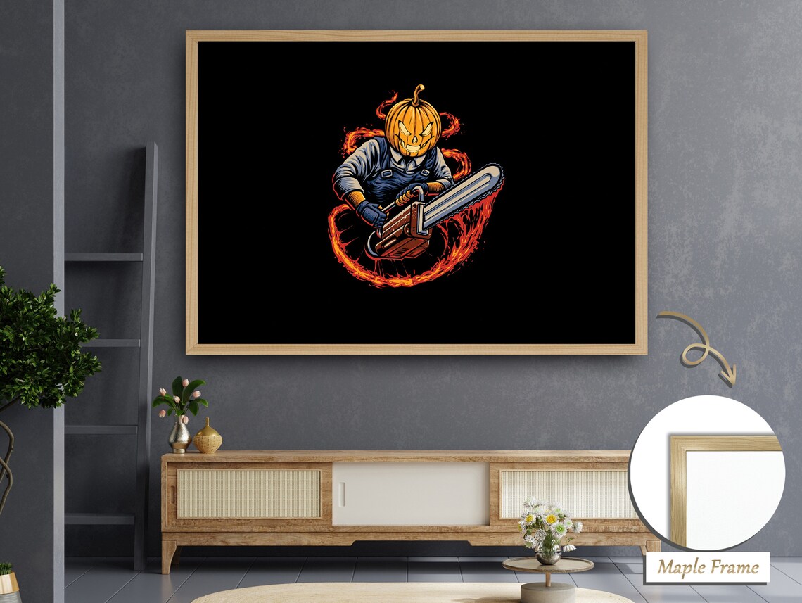 Chainsaw Wielding Pumpkinhead, Halloween Horror Art