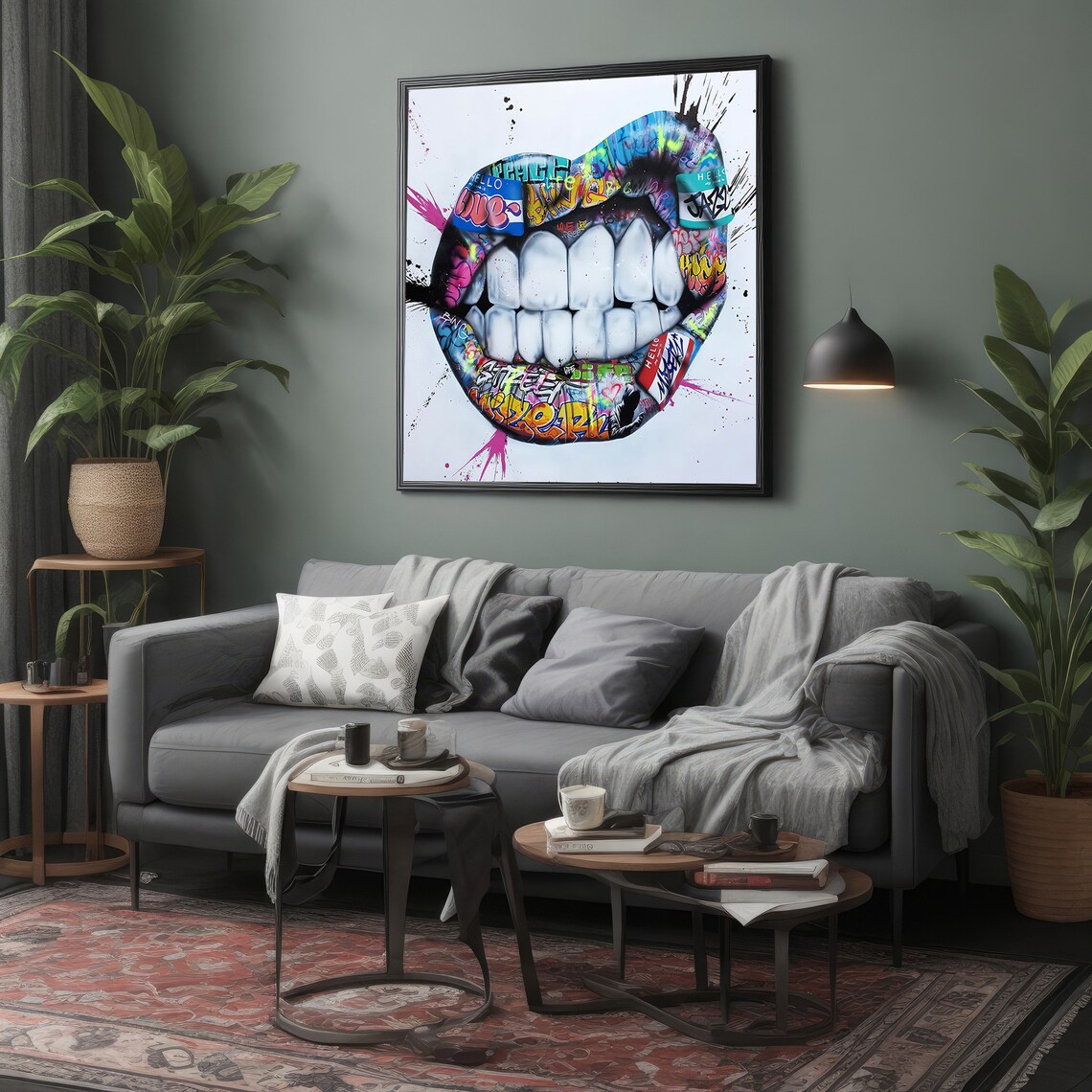 Dynamic Graffiti Art Bold Teeth, Street Art Decor
