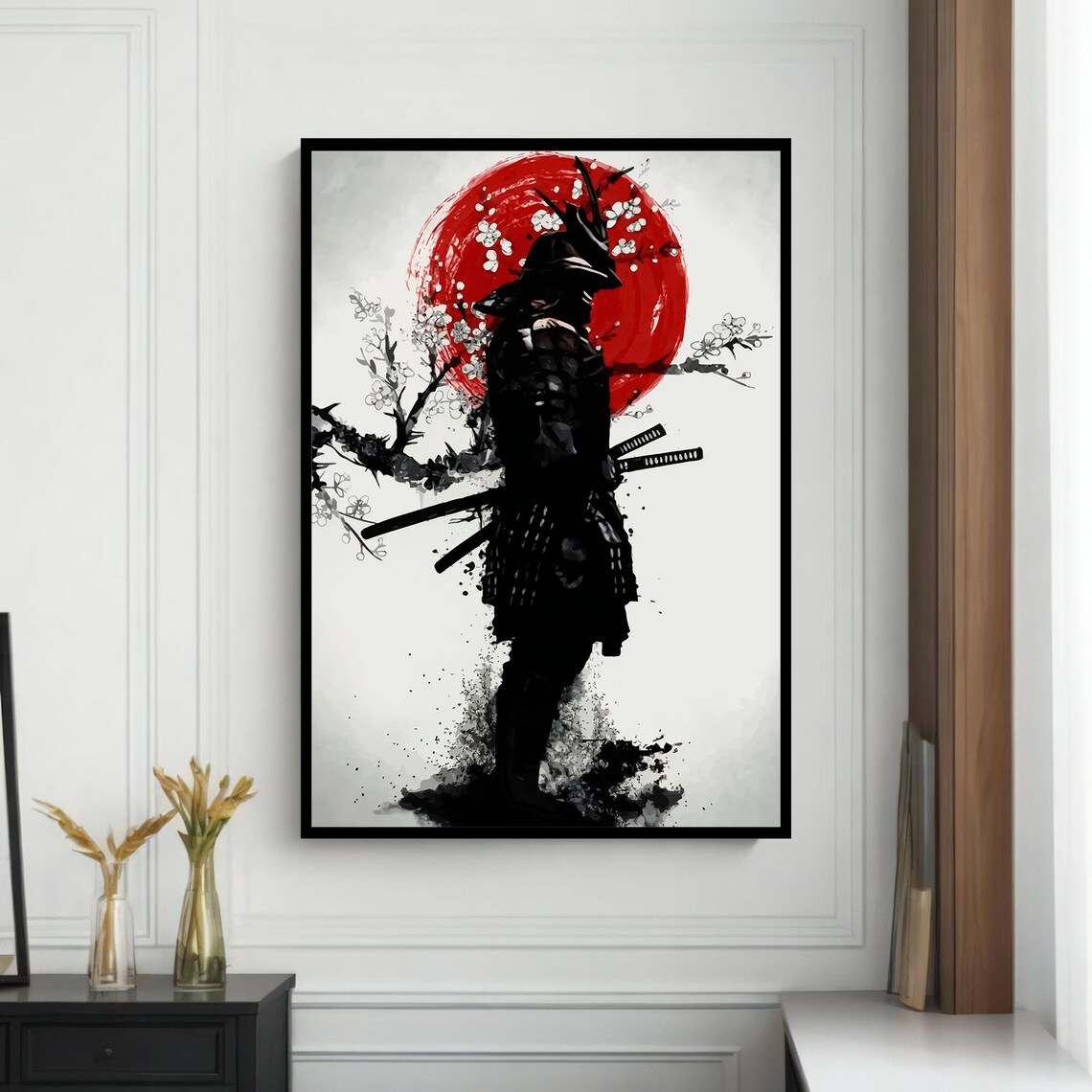 Samurai Silhouette With Red Sun, Japanese Home Decor - Image 4