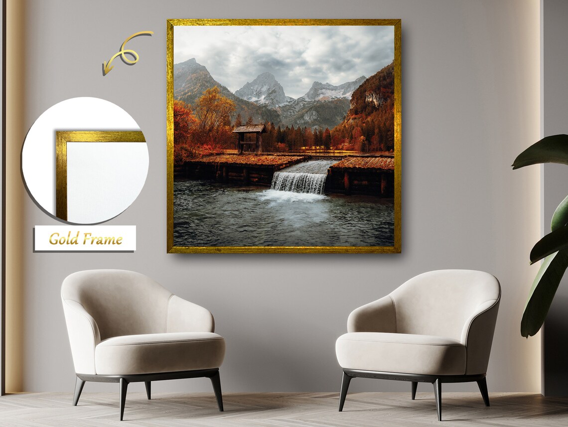 Autumn Landscape With Cozy Home And Serene Waterfall - Image 4