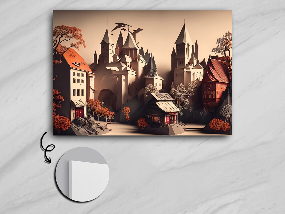 Settlement Atop The Mountain, Majestic Heights Art Print