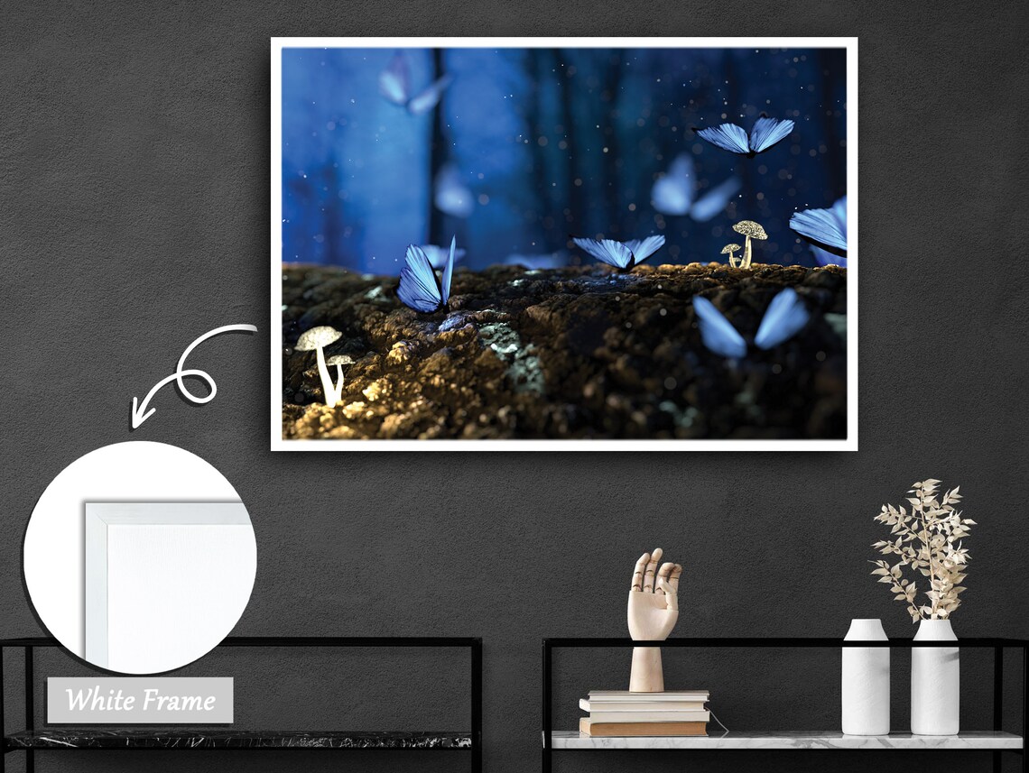 Luminous Night In The Forest, Firefly Butterflies Art Print - Image 3
