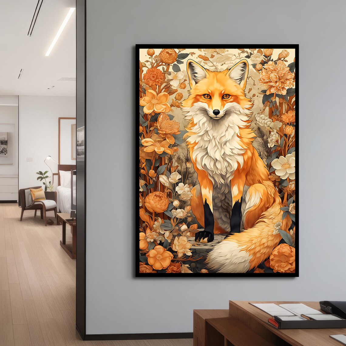 Charming Fox And Flowers Painting, Animal Lovers - Image 4