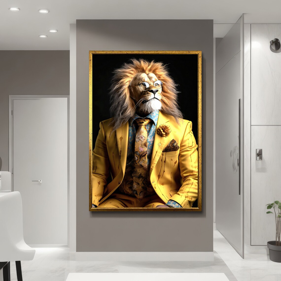 Regal Lion In Yellow Suit Painting - Image 5