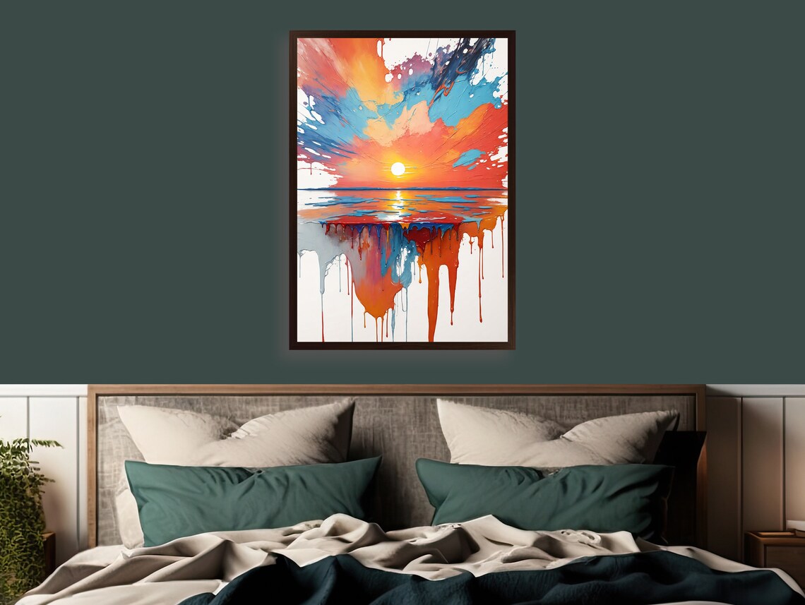 Sunset Cascade Dripping Paint Art Print, Modern Decor - Image 2