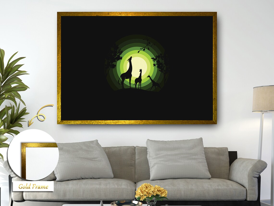 Giraffe Family Under the Green Sunshade, Contemporary Decor - Image 5