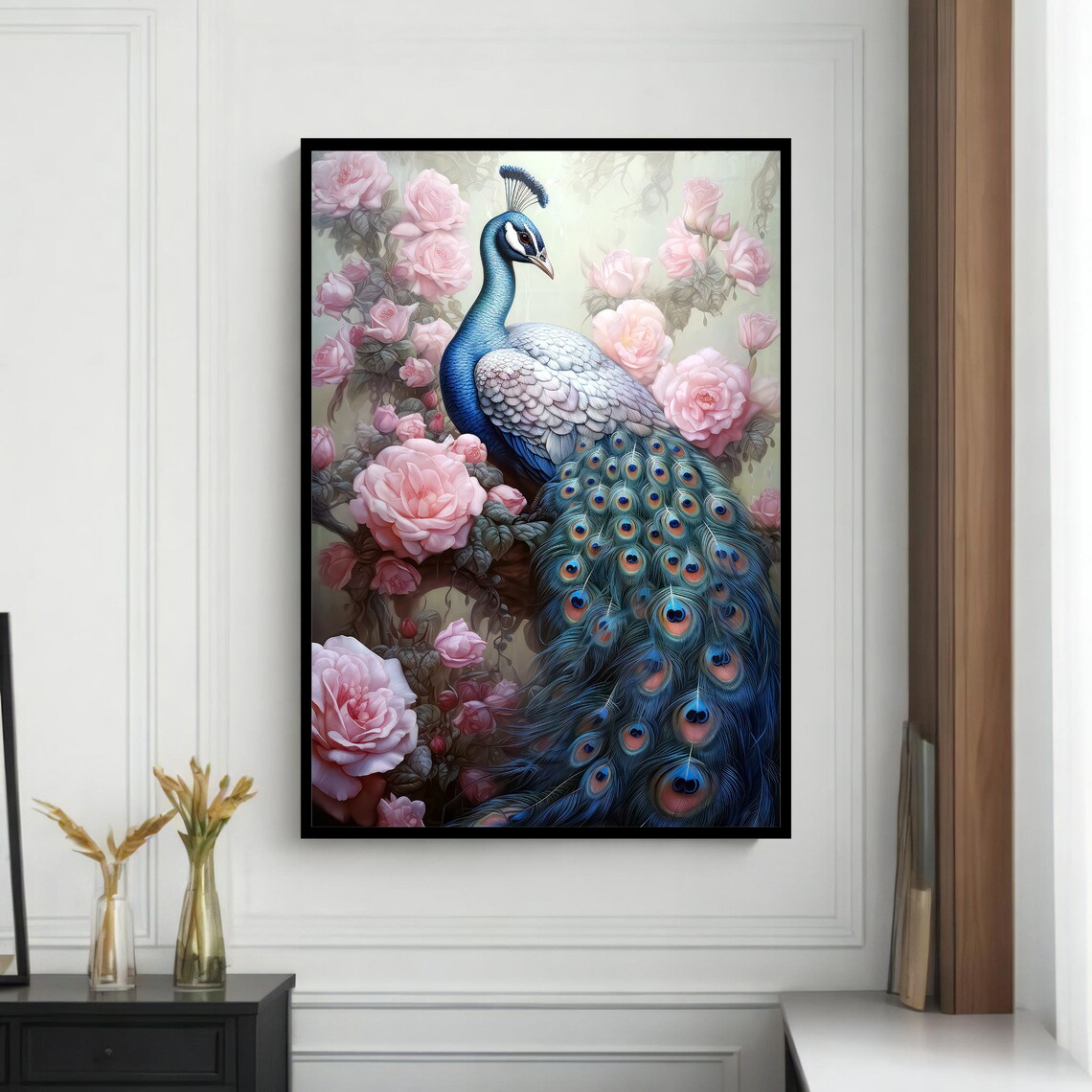 Elegant Peacock With Roses, Luxury Animal Art - Image 4