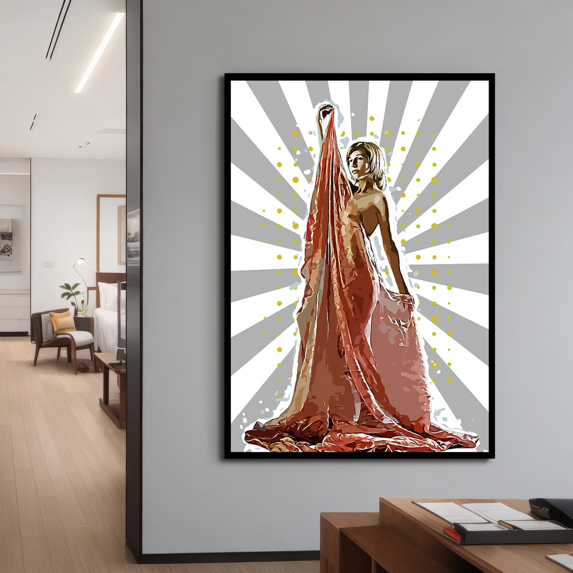 Radiant Nude Woman With Red Cloth, Modern Art - Image 4