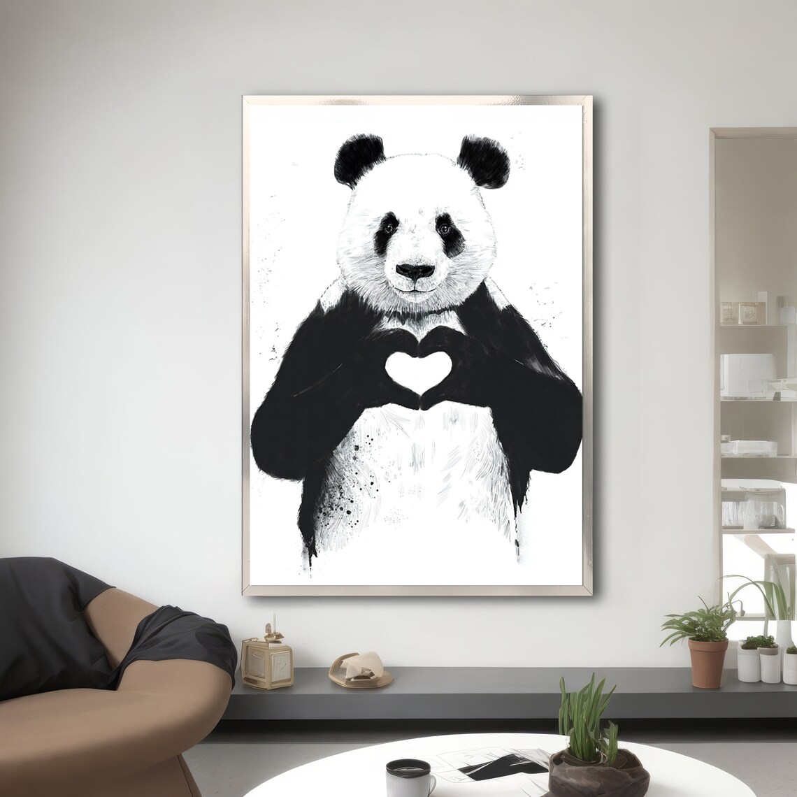 Adorable Panda With Heart, Charming Art Print - Image 3