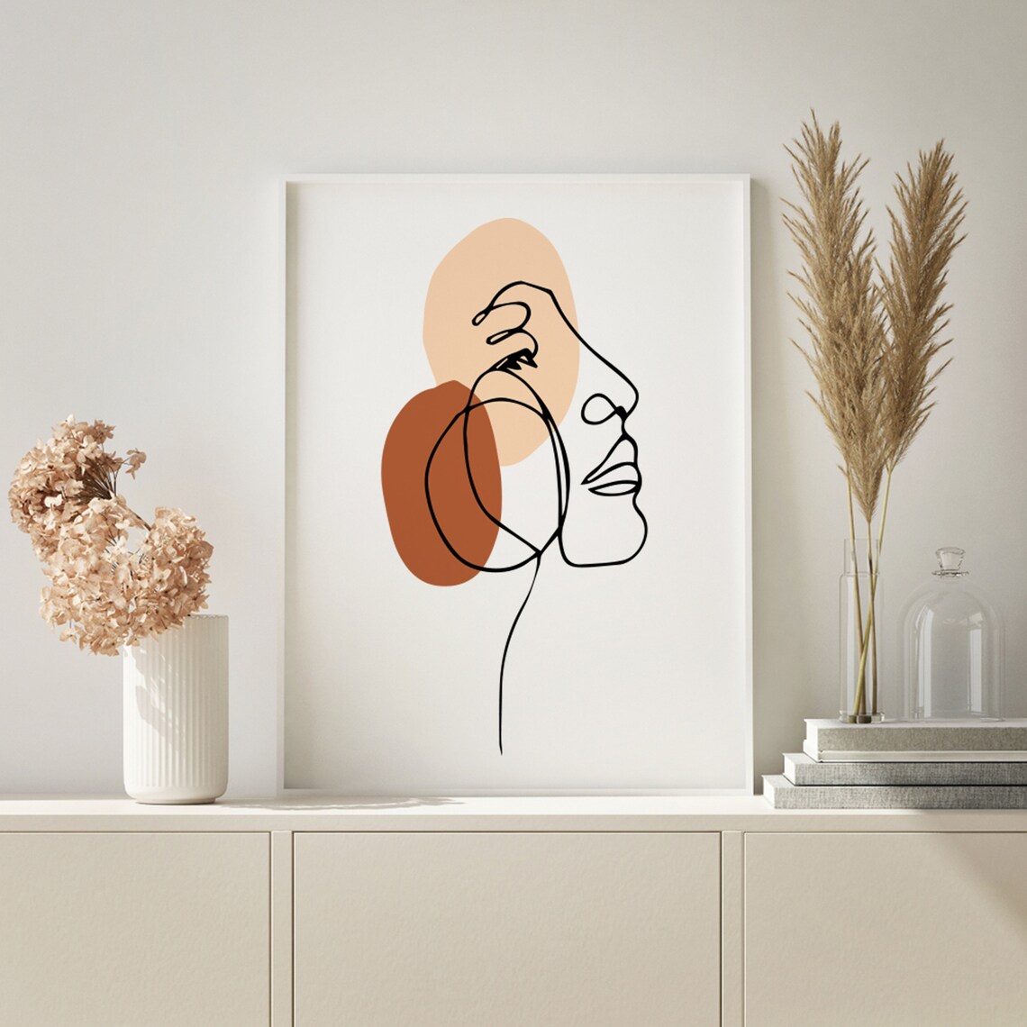 Abstract Woman Face One Line Drawing Terracotta Boho Line Art Wall Poster - Image 2