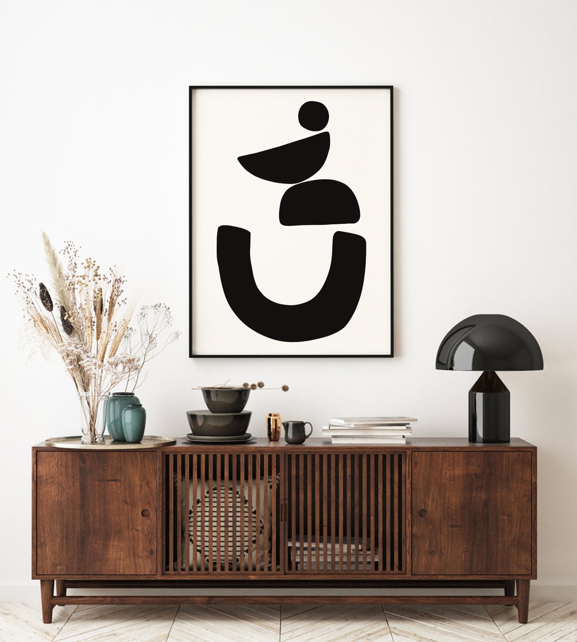 Mid Century Modern Wall Art Neutral Abstract Geometric Home Decor Black White Minimal Gallery Art Boho Home Decor - Image 2