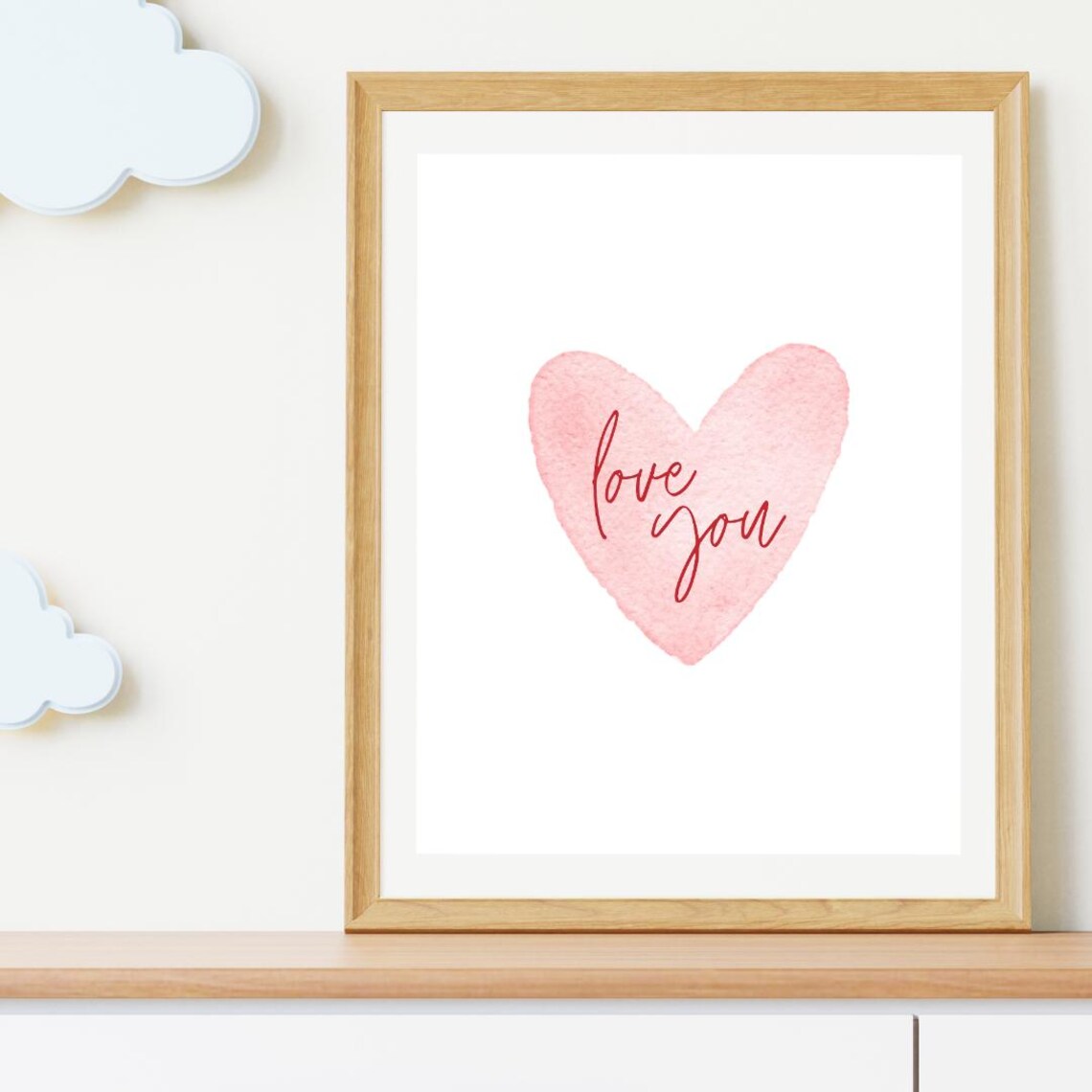 Love You Pink Watercolor Heart Script Nursery Kids Room Poster - Image 3