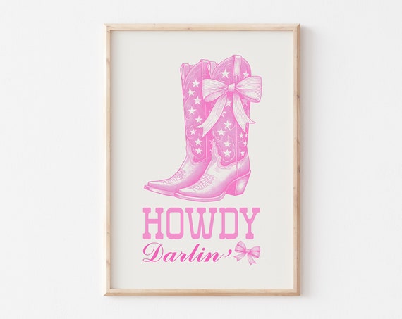 Pink Coquette Western Decor Coquette Cowgirl Pink Cowgirl Boots Printables Western Girly Wall Art Preppy Apartment Decor Howdy Darlin