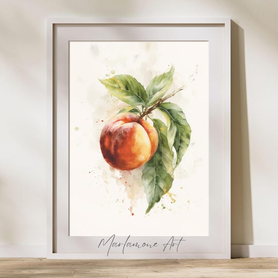 Watercolor Peach Poster Kitchen Wall Art