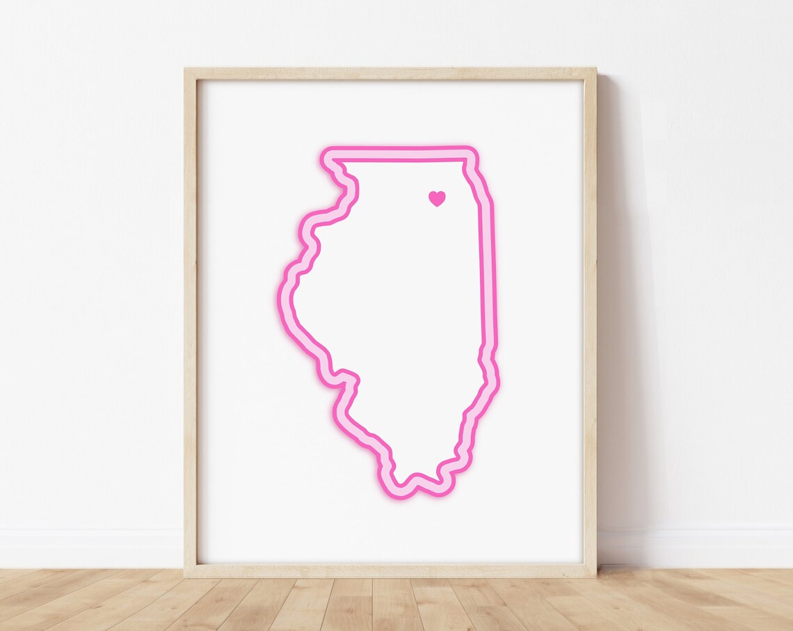 Aurora Illinois Heart Map Pink Neon State Outline Gift Poster