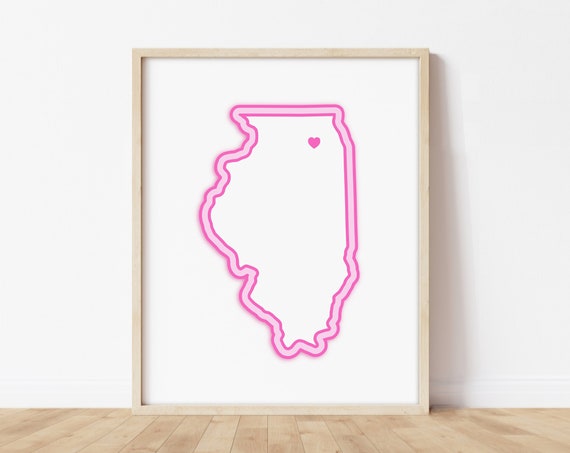 Aurora Illinois Art Map With Heart Pink Print Poster Picture Wall