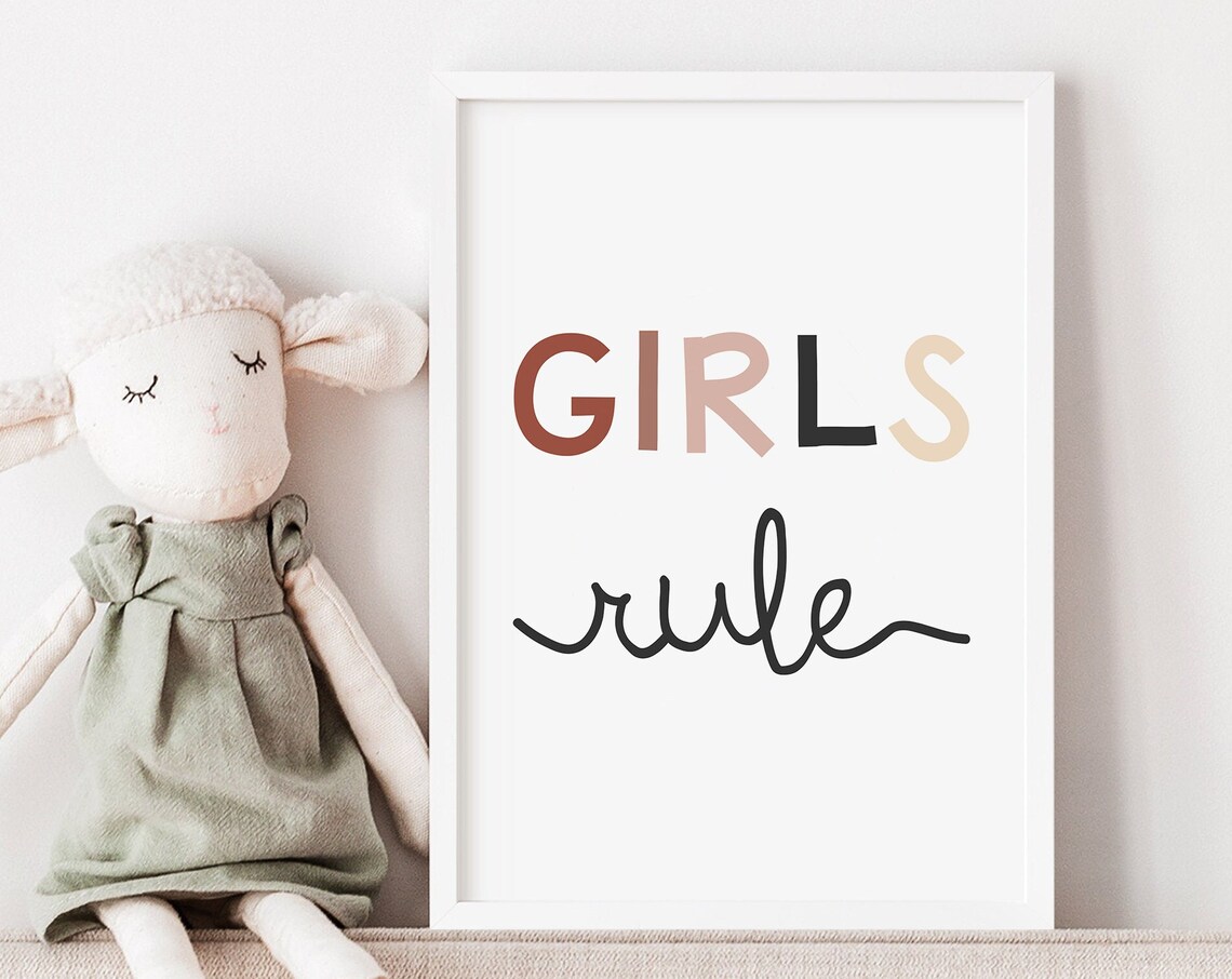 Girls Rule Colorful Lettering Script Quote Girls Bedroom Poster