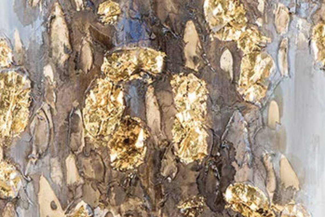 Gold Leaf Rain Abstract on Gray Textured Oil Painting Poster - Image 7