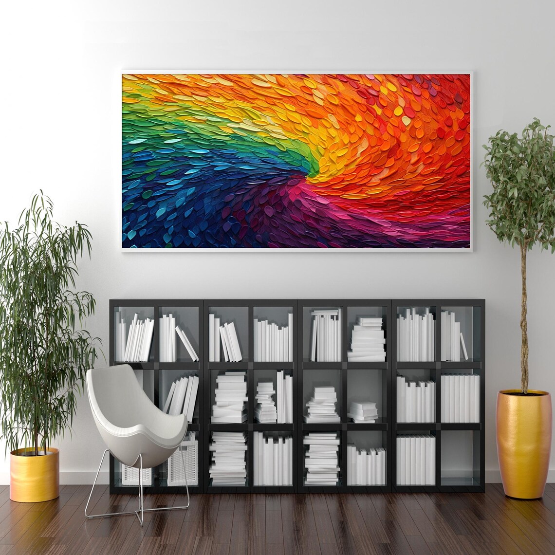 Rainbow Swirl 3D Palette Knife Abstract Texture Oil Painting Poster - Image 6