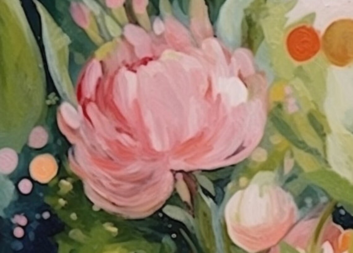 Green Flower Oil Painting, Boho Floral Art Print - Image 2