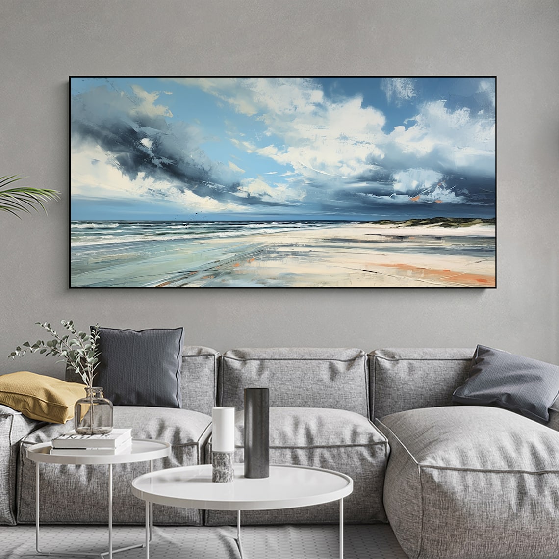 Ocean Landscape Oil Painting, Modern Beach Art Print - Image 4
