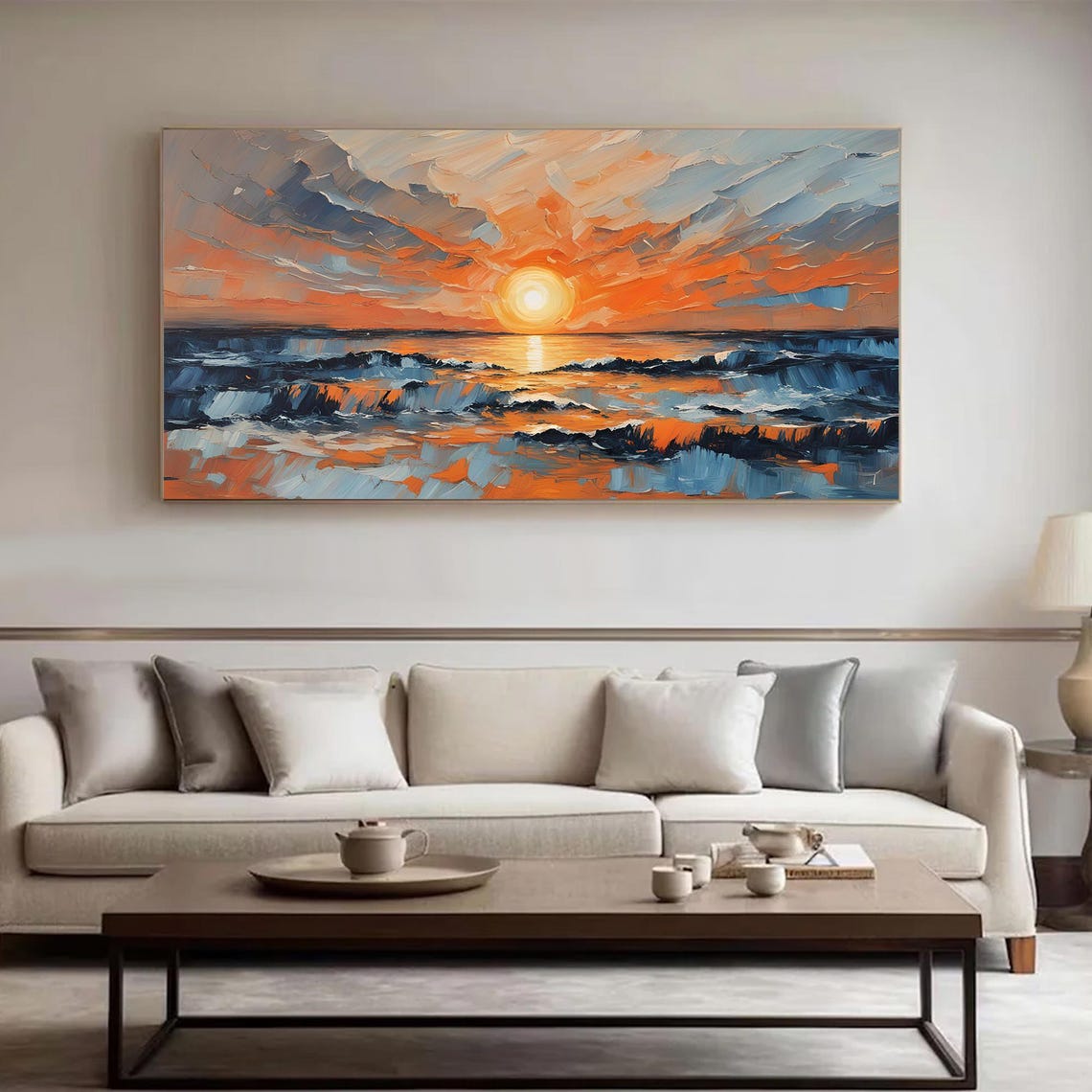 Bold Sunrise Ocean Dark Waves Orange Sky Dramatic Art Poster - Image 4