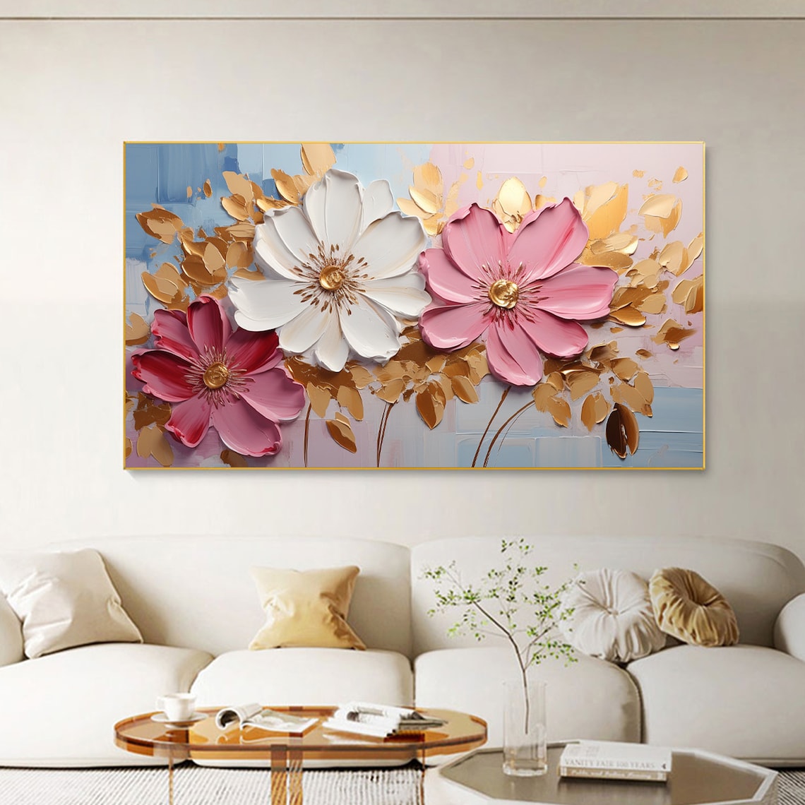 Abstract Flower Oil-Painting Style Print, Custom Gold Decor - Image 3