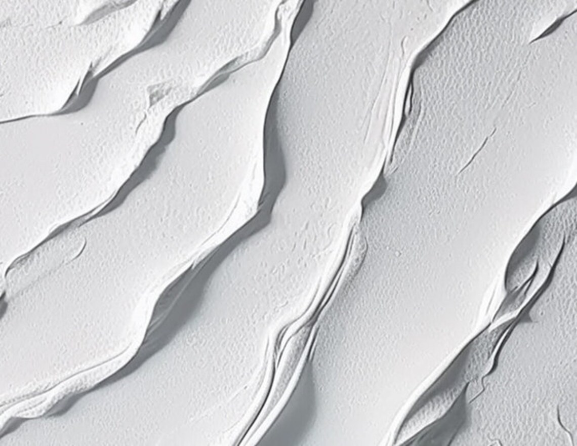 White 3D Textured Wave Abstract Minimalist Oil Painting Poster - Image 6