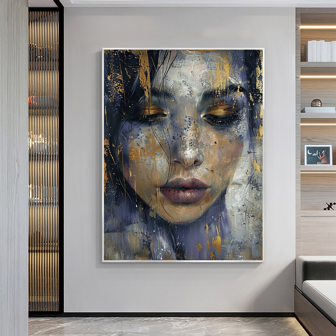 Woman's Face Abstract Portrait With Gold Leaf Oil Painting Poster - Image 4